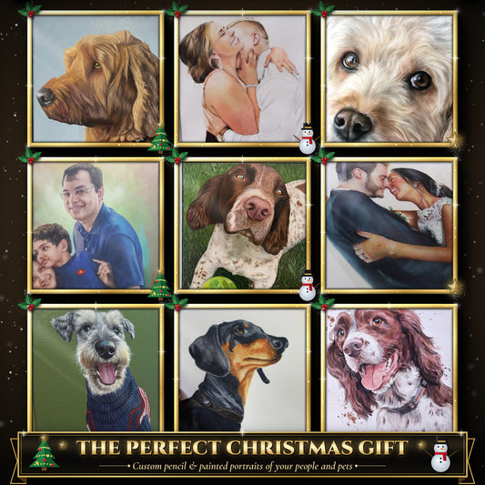The Perfect Christmas Gift - custom pencil and painted portraits by Sketch X Studio